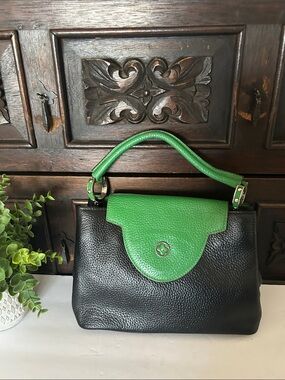 Green and Black Leather Top-Handle Women's Bag